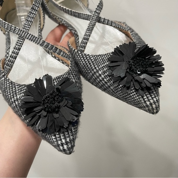 J. Crew Sadie Criss-cross Plaid Sandal Beaded Flower Pointed Toe Women’s 9 - Picture 5 of 11